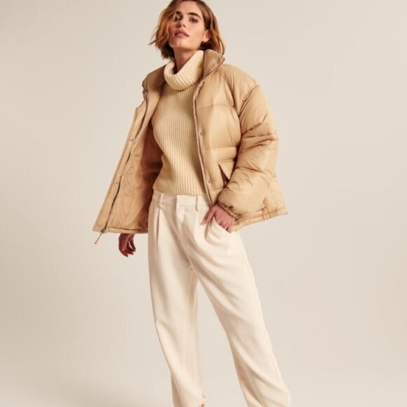 Abercrombie & Fitch Oversized Utility Puffer Tan Jacket Medium - Picture 1 of 7